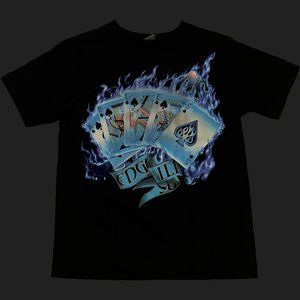 printed graphic tee playing cards w/ blue flames